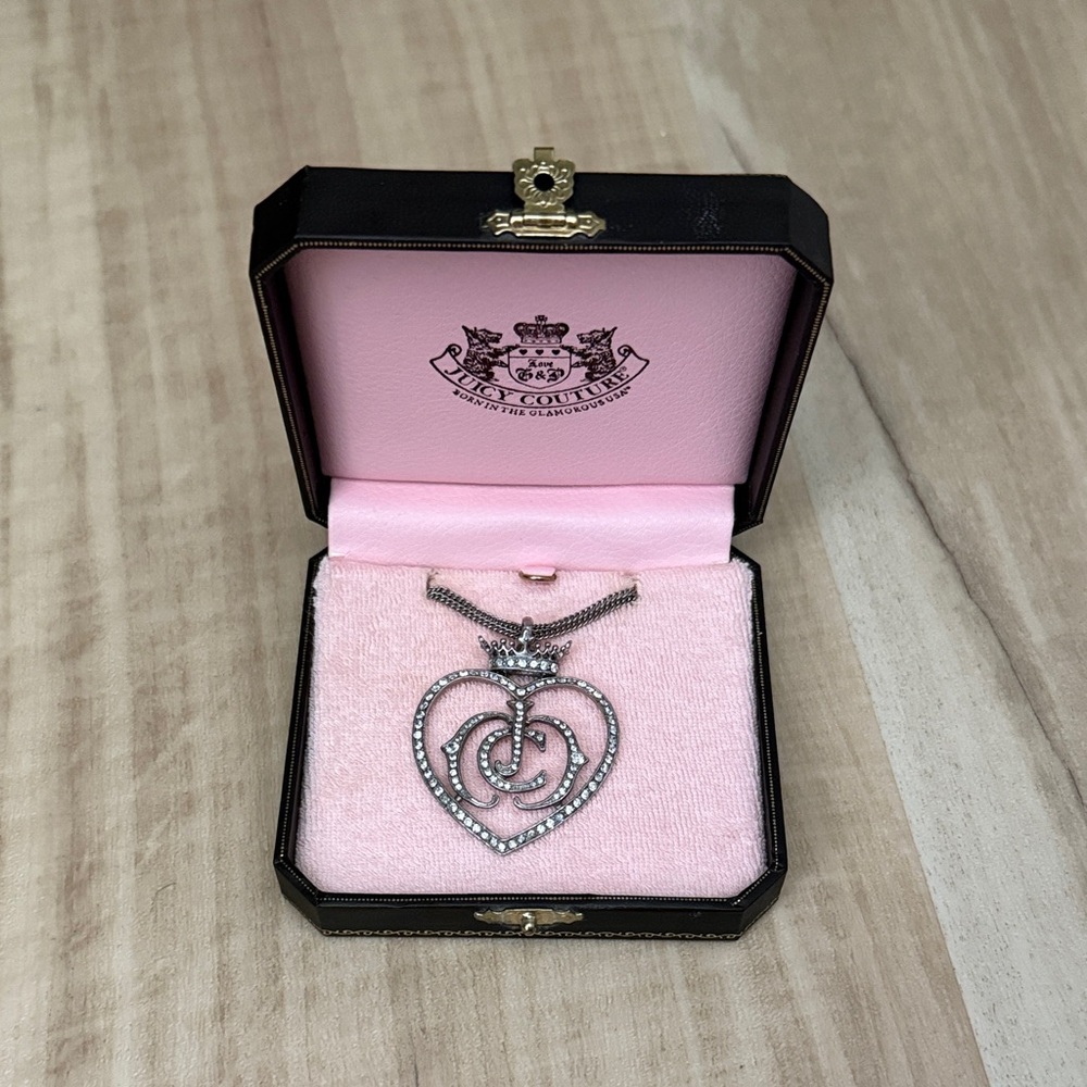 Vintage Juicy Couture Pave Heart Logo Necklace
